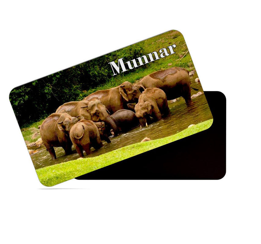 dhcrafts Rectangular Rubber Fridge Magnet / Magnetic Card Multicolor Kerala Munnar D10 Elephant Design Pack of 1 (8.6cm x 5.4cm)